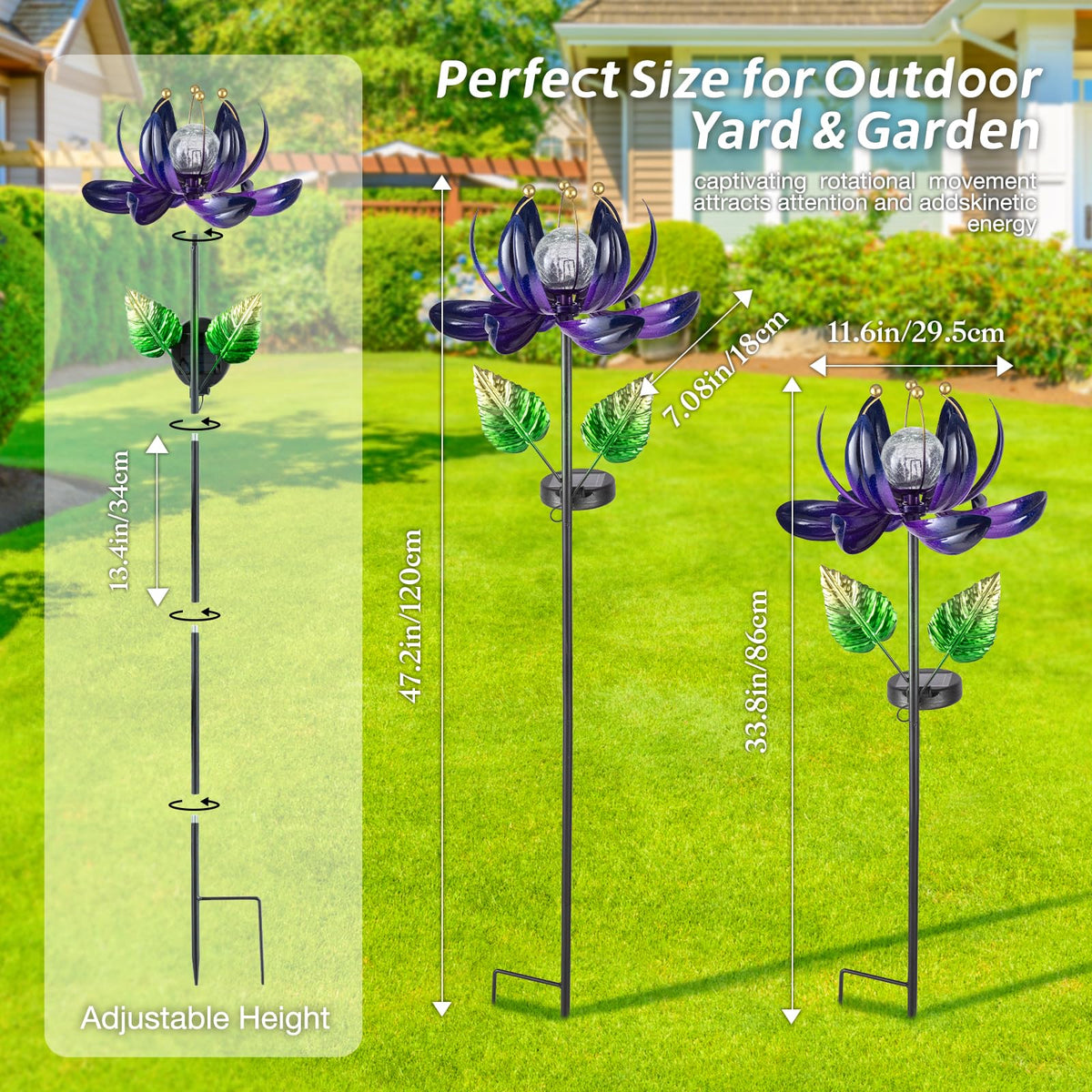 Solar Purple Metal Flower Wind Spinners (Purple 3)