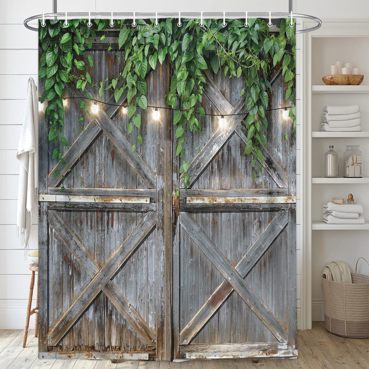 Rustic Barn Door Shower Curtain (Grey-01 / 60"W x 70"L (Pack of 1))