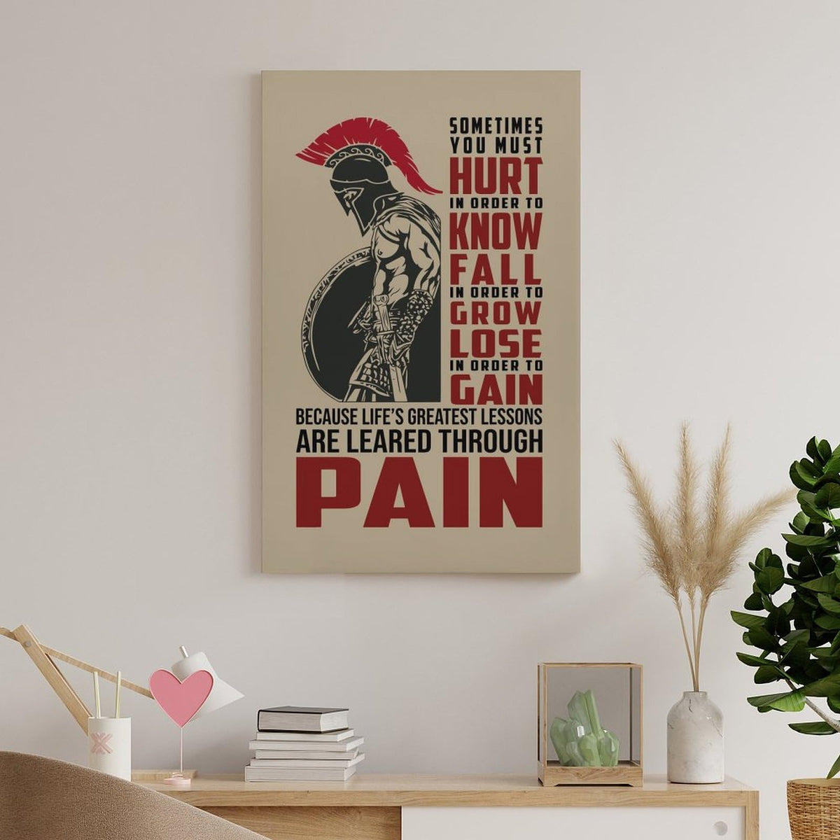 Spartan Motivation Quote Spartan Warrior Canvas Printing Wall Art Prints Wall Decor Posters Pain Lessons Typography Red Black Stoic Gym Office Living Room Bedroom Decor 16x24inch (style-23 / 16x24inch(40x60cm) Unframe)