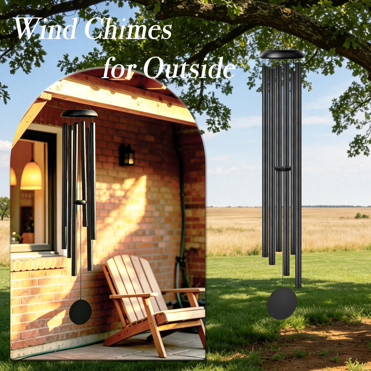 80" Extra Large Wind Chimes for Outside Deep Tone Wind Chimes Garden Decor (Black Thick / 80")