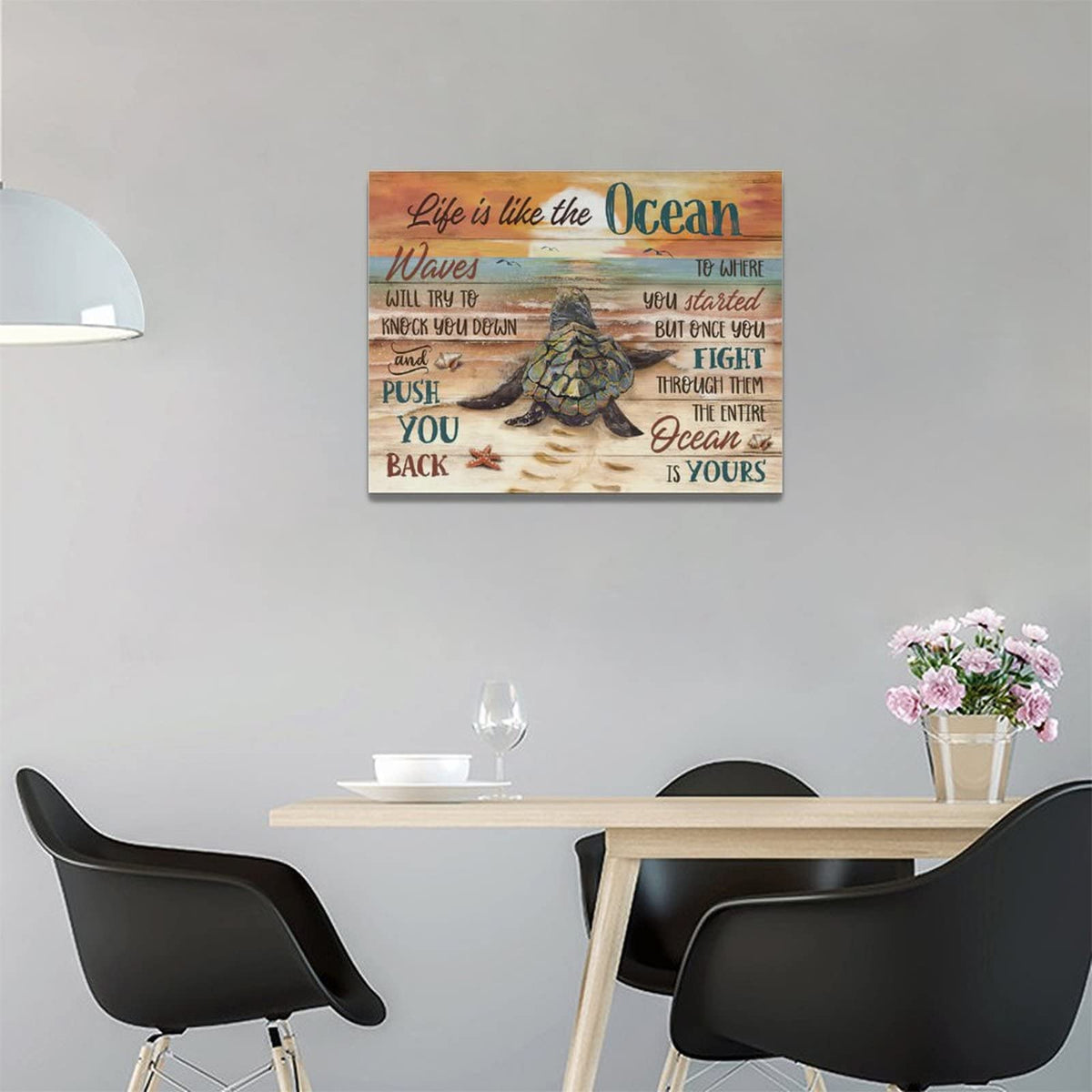 Sea Turtle Bathroom Decor Wall Art Beach Ocean Inspirational Quotes Landscape Pictures Wall Decor Canvas Painting Prints Artwork Home Decorations Framed for Bedroom Office Kitchen Living Room 16"x12" (Sunset Sea Turtle / 16"L x 12"W)