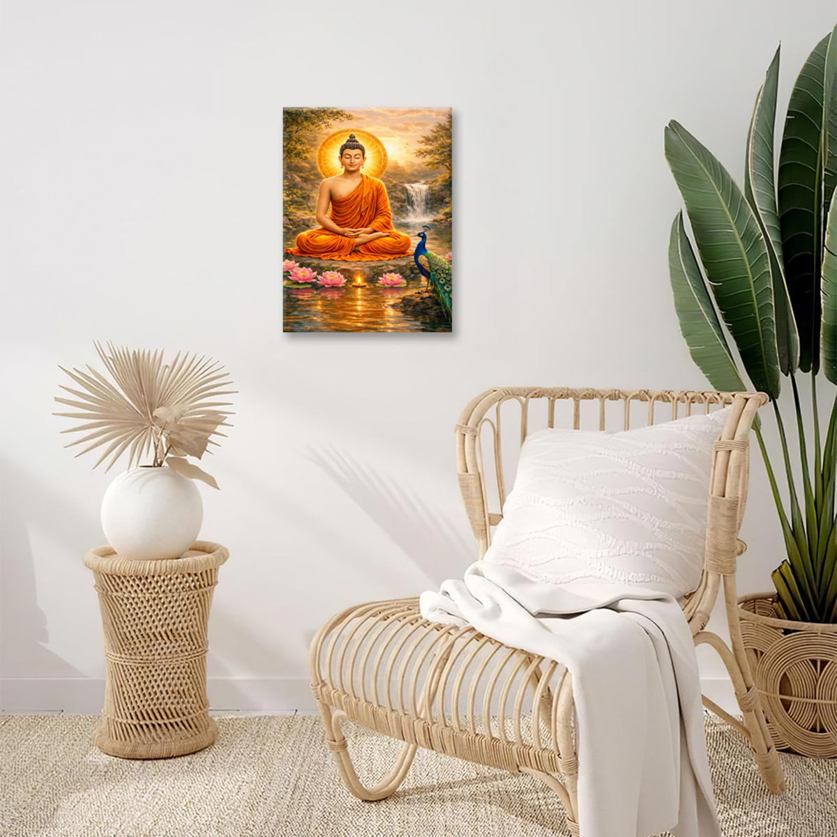 Buddha Wall Art Zen Buddhism Wall Decor Spiritual Meditation Canvas Painting Pictures Peacock Artwork for Bathroom Spa Yoga Bedroom 20"x24" (Buddha Peacock / 24"L x 20"W)