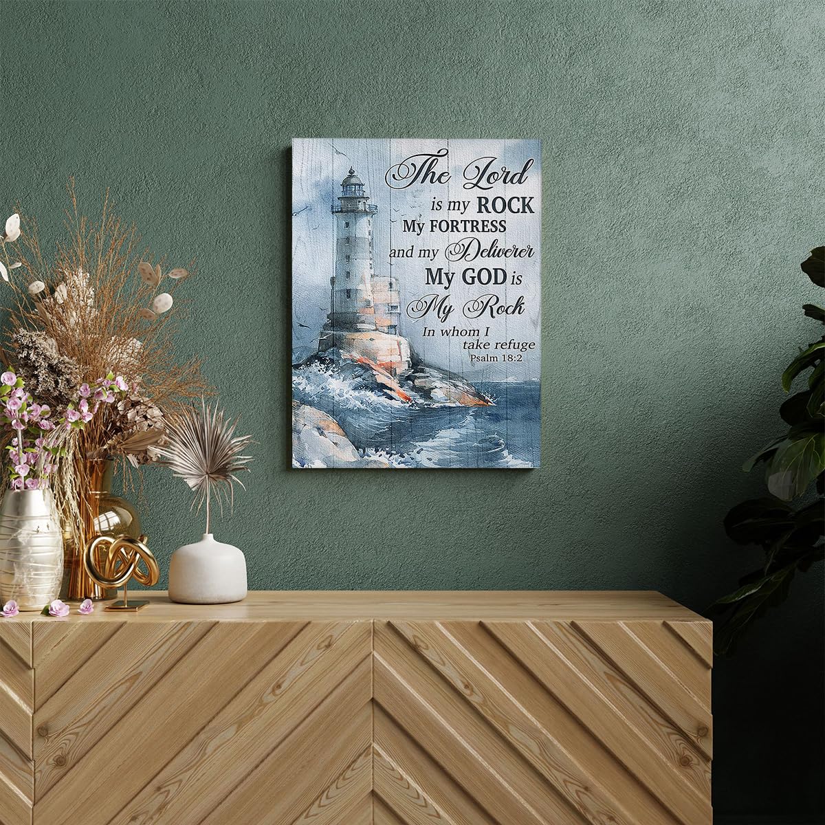 Ocean Lighthouse Wall Art Christian Psalm Bible Quotes Wall Decor Rustic Coastal Nautical Pictures Religious Motivational Canvas Prints Framed Modern Artwork For Living Room Bedroom Bathroom 16"x24" (Lighthouse 2 / 24"L x 16"W)