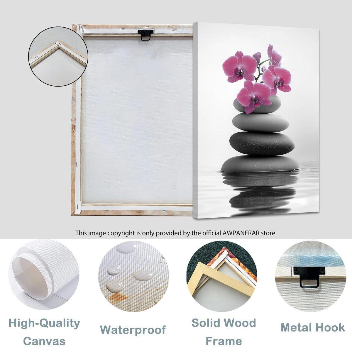 Zen Canvas Wall Art Spa Bathroom Poster Orchid Flowers and Zen Stones on Water Pictures Print Meditation Spiritual Artwork Yoga Zen Room Decor Framed (Pink / 30L" x 20W")