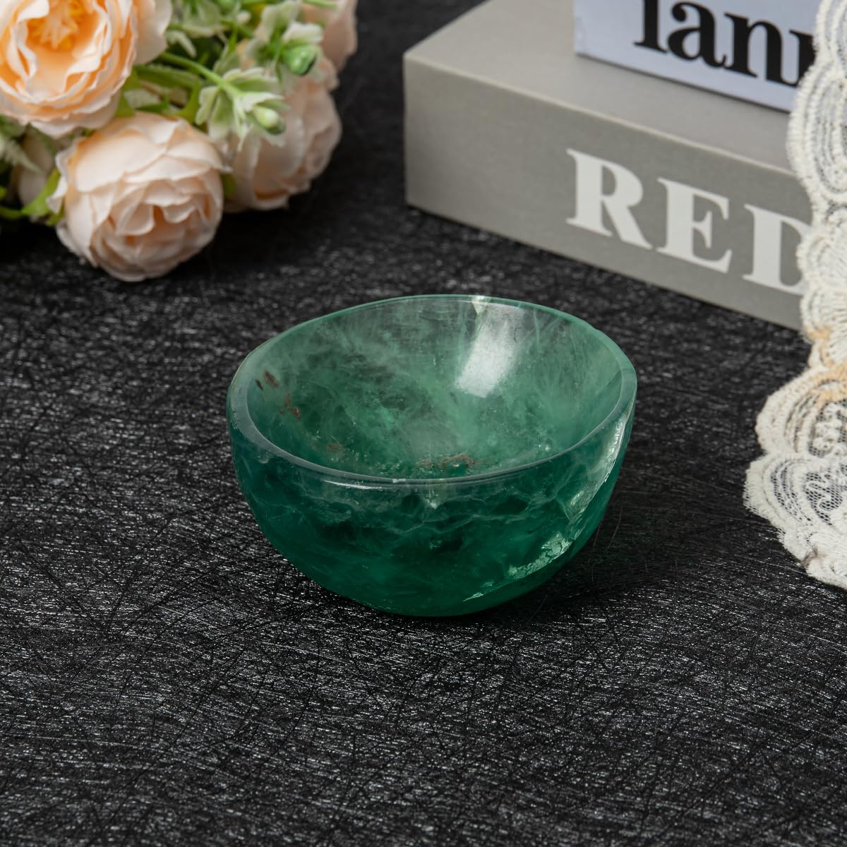 Natural Green Fluorite Crystal Bowl Hand (Green Fluorite / Medium)