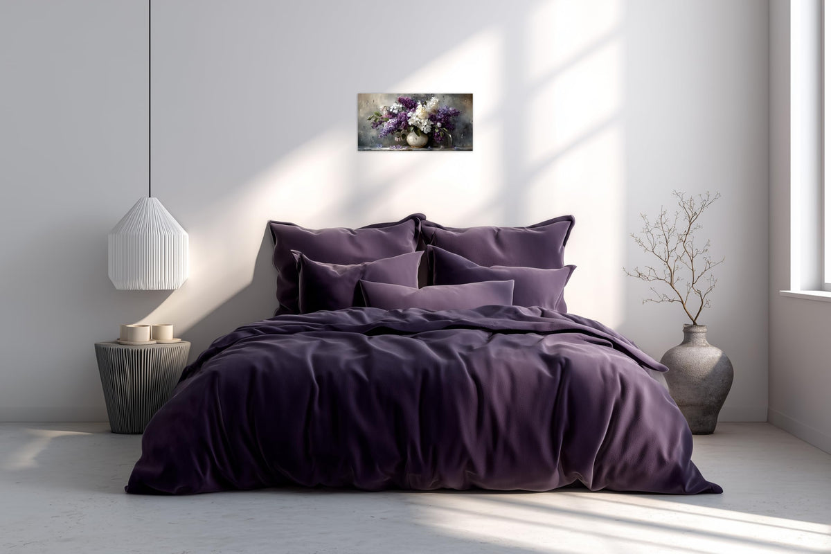 1 Panel Purple Wall Art Purple Pictures Floral Canvas Prints Paintings Vintage Vase Flowers Pictures Wall Decor Living Room Bathroom Kitchen Farmhouse Decor Ready to Hang 16x32 Inches (32"L x 16"W / Purple Flower 14)