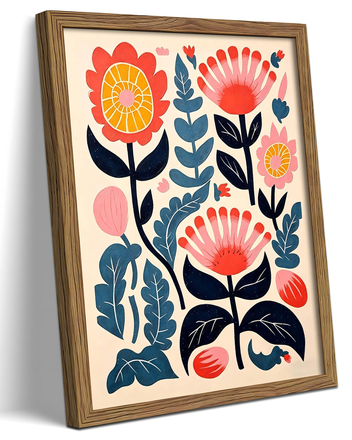 Framed Scandinavian Floral Canvas Wall Art (A-Bohemian Flower / 24"L x 16"W)