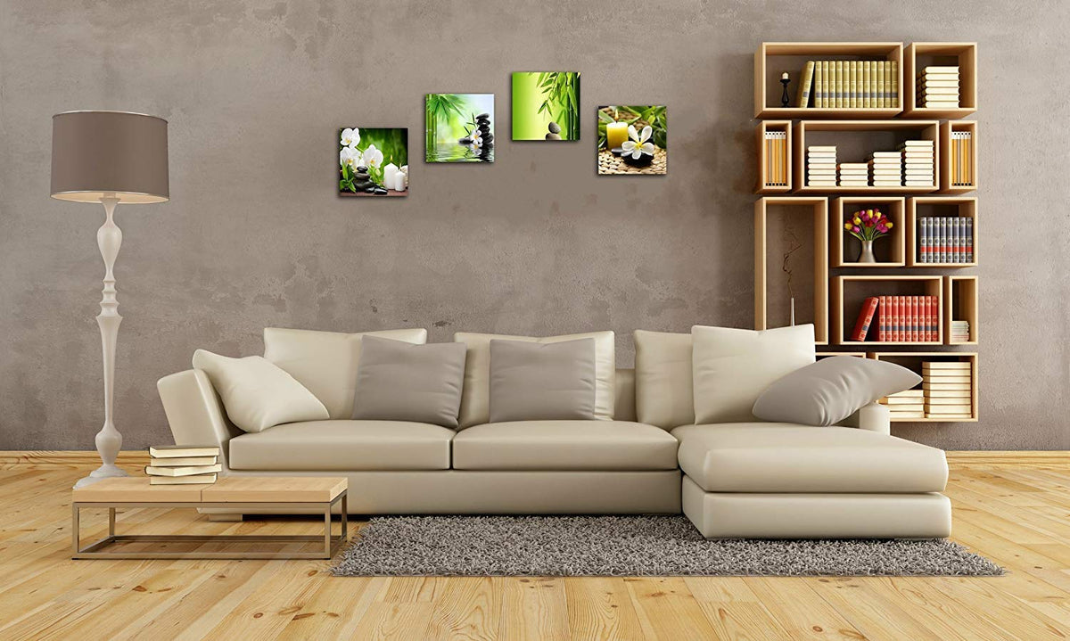 Modern 4 Panel Zen Giclee Canvas Print Spa Wall Art Spa Massage Treatment Pictures on Canvas Wall Art for Home Office Decorations Living Room Bedroom (20X20inchX4 / Green zen)