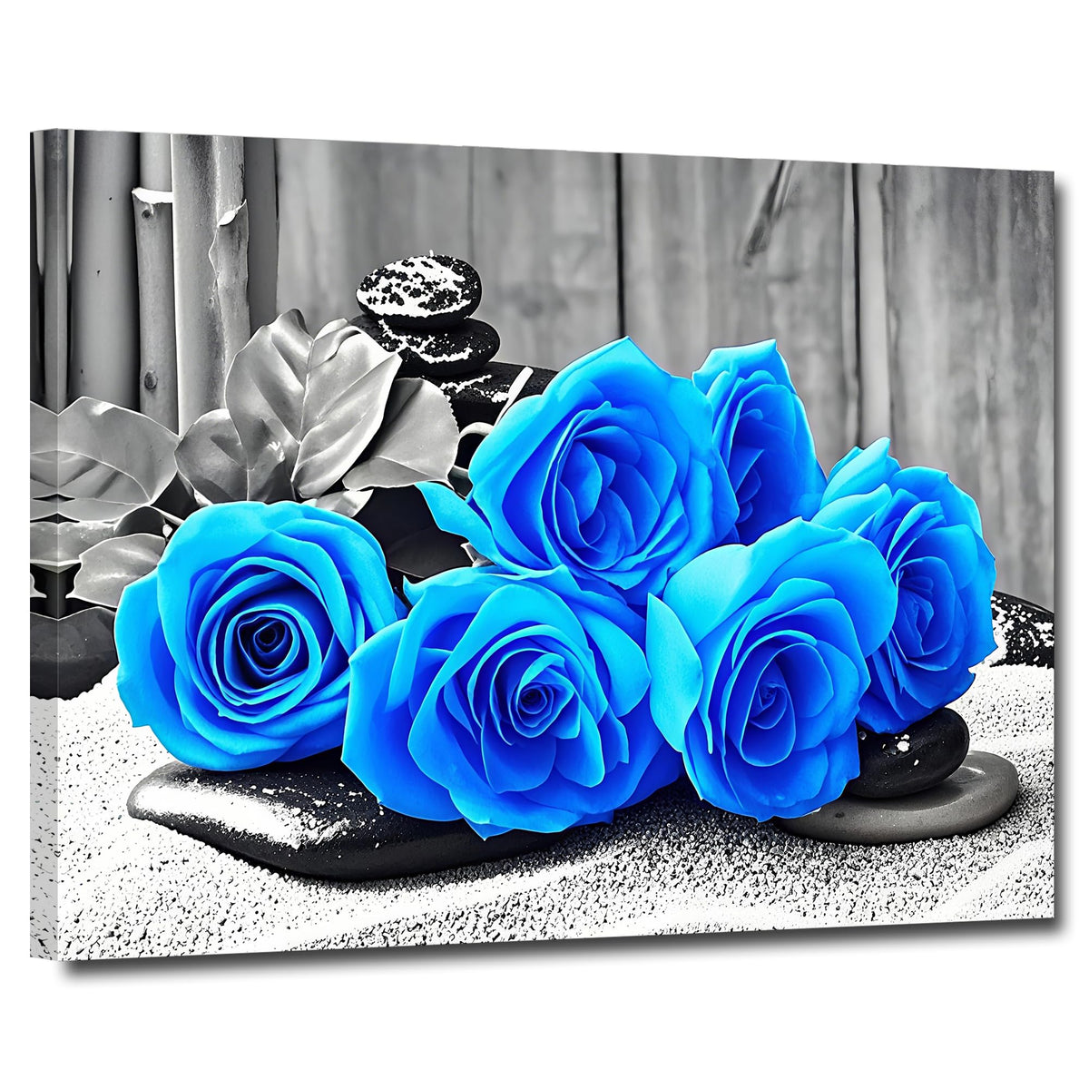 Black and White Blue Roses Bathroom Wall Decor Framed Modern Zen Artwork Unique Gift Idea for Bedroom Bathroom Office Home Decor （rose (36.00L''X24.00W" / rose-2)