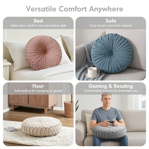 Round Chenille Tufted Floor Pillow Dia 22"x6" Grey (Round Grey / Dia 22" x 6"H)