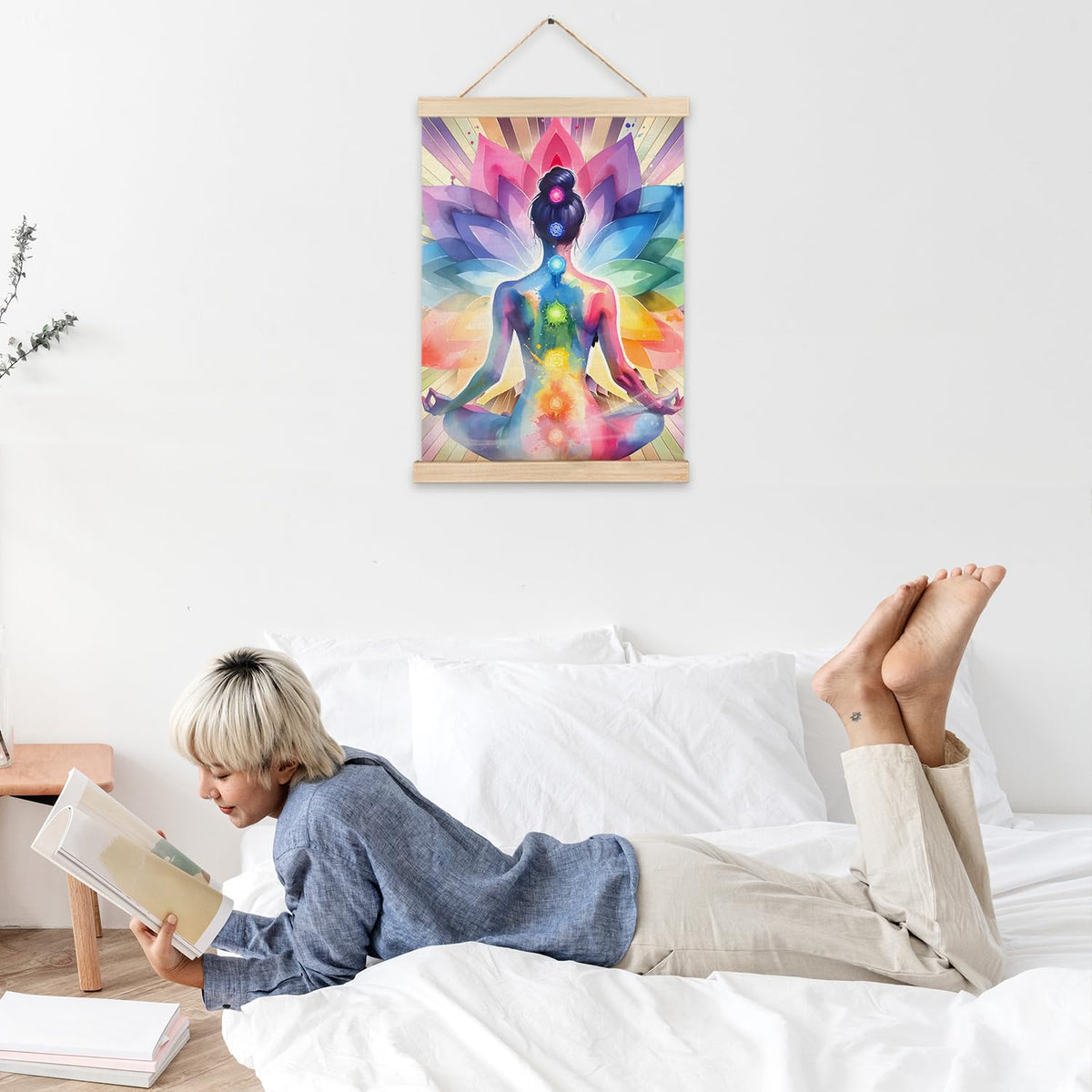 Seven Chakra Yoga Meditation Zen Wall Art Poster Framed (16"L x 12"W / Colorful Lotus Meditation Statue)