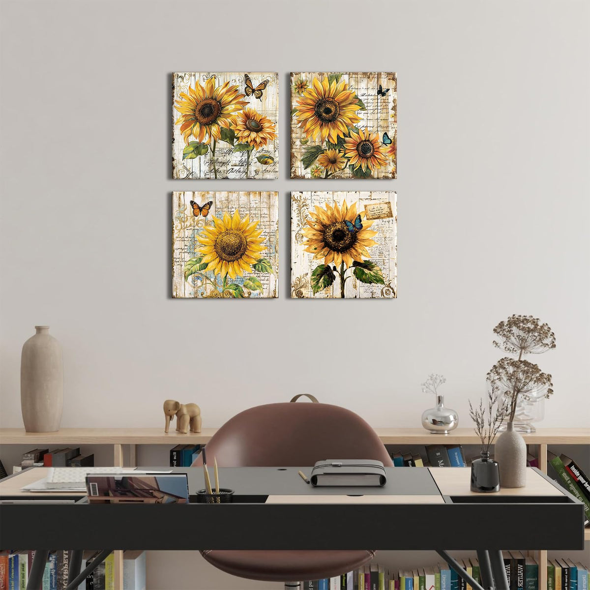 4 Piece Sunflower Canvas Wall Art Farmhouse Kitchen Pictures Wall Decor (12"L x 12"W / sunflower)
