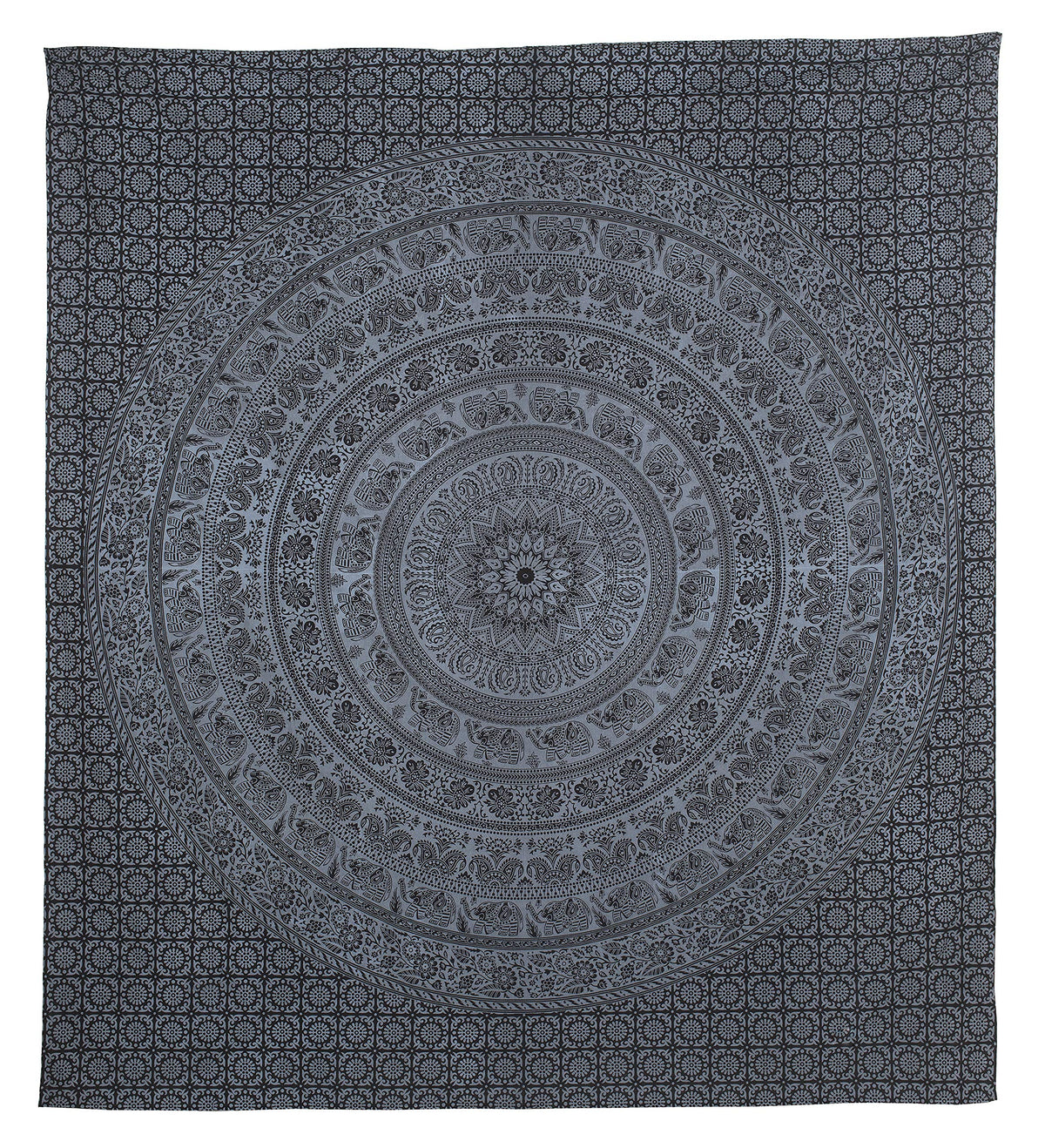 Wall Hanging Tapestry for Bedroom Hippie Mandala Bohemian Tapestry Floral Design Indian Magical Thinking Tapestries Dorm Decor 84 x 90 Inches (90"L x 84"W / Black and Grey)