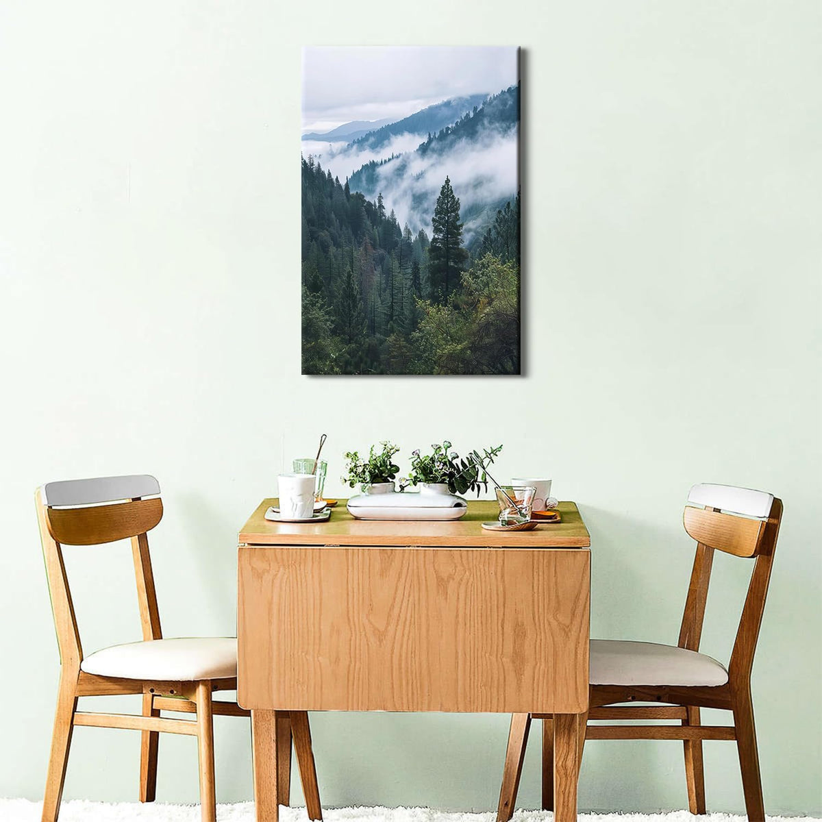 Green Forest Canvas Wall Art Great Smoky Mountain Landscape Picture Decor Misty Trees Painting Poster Modern Nature Scenery Photo Prints Artwork for Living Room Bathroom Home Decorations 16x24” (16"L x 24"W / ZRFJ07)
