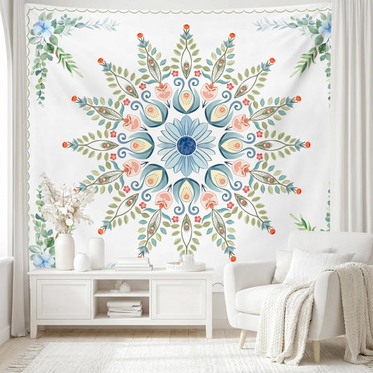 Boho Mandala Tapestry for Bedroom (Blue Mandala Tapestry / 60"L x 51"W)