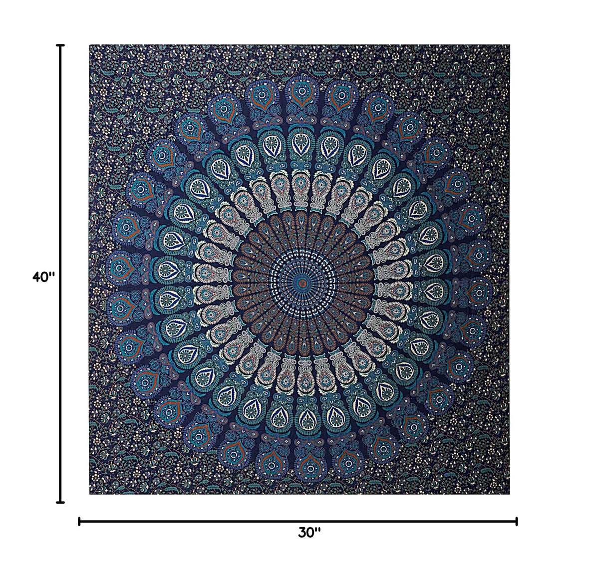 Handmade Cotton Peacock Mandala Tapestry (40"L x 30"W / Navy Blue)