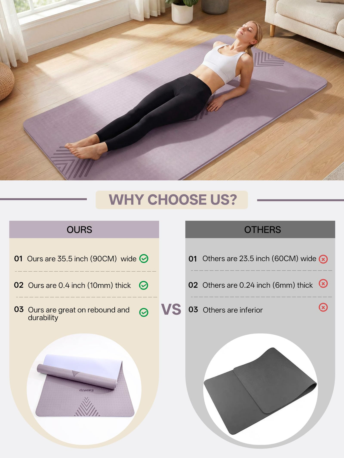Large Yoga Mat 73x35.5x0.4" (Dusty Purple)