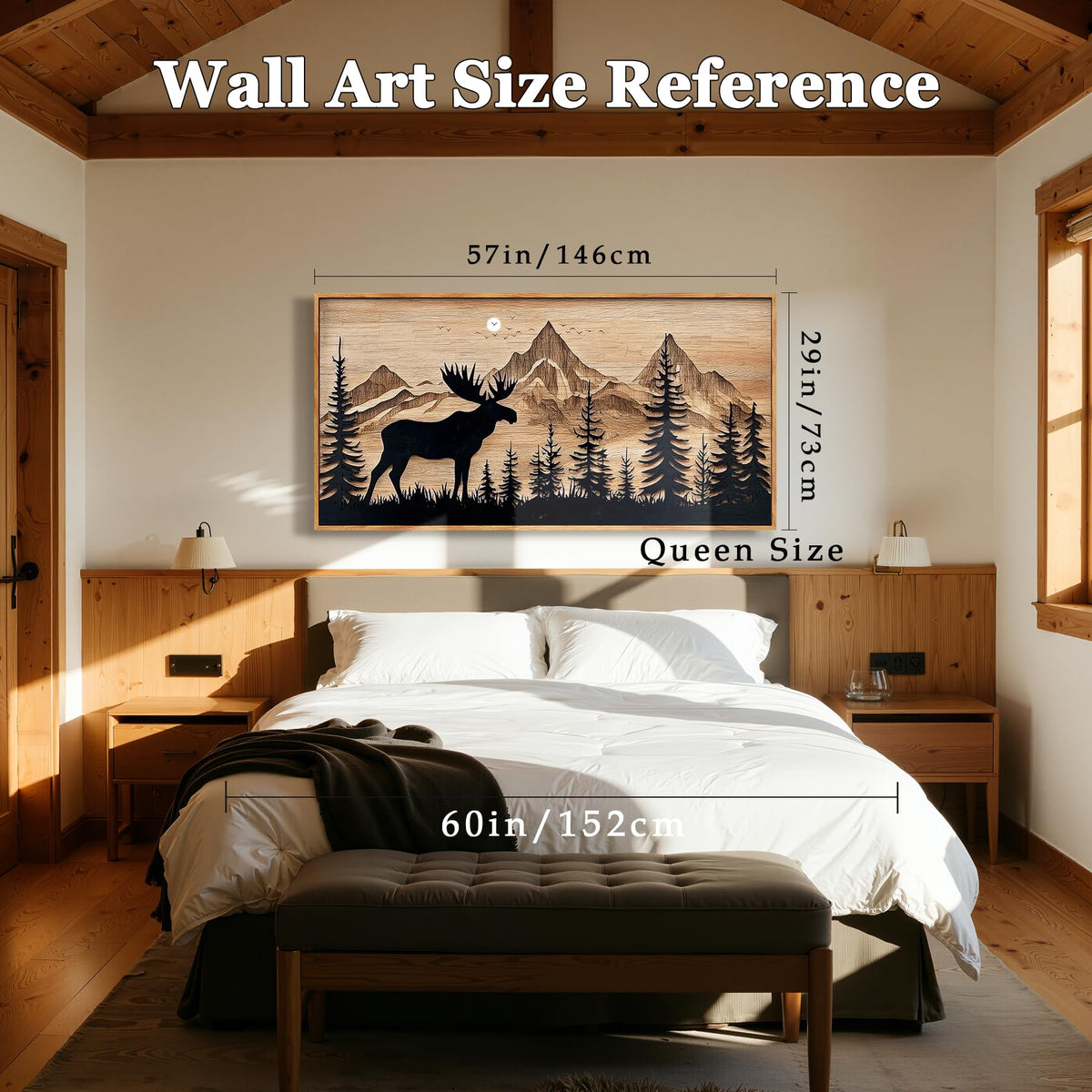 Deer Forest Mountain Wall Art Large Framed Print Farmhouse Decor (Deer Mountain / 57"L x 29"W)