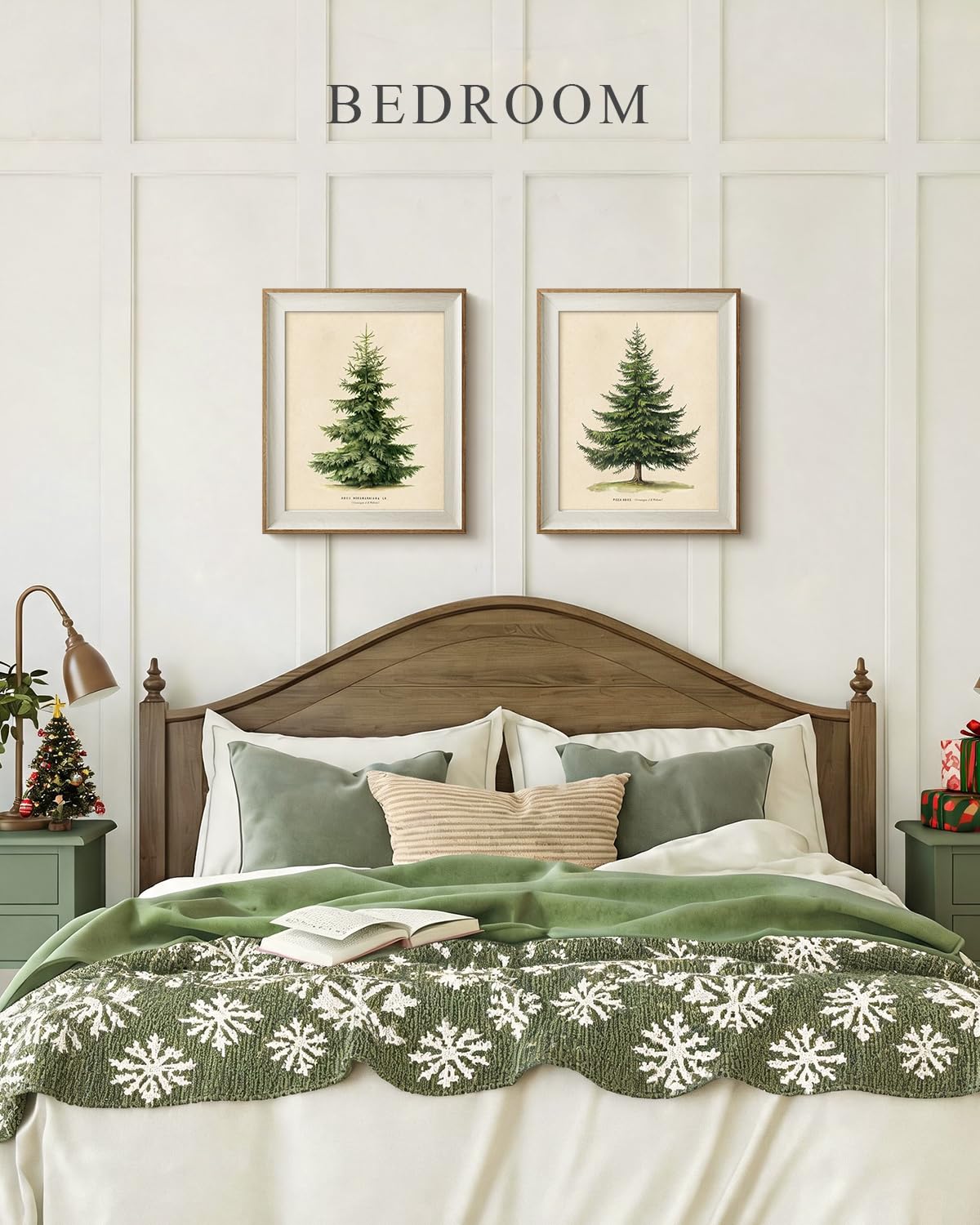 Framed Minimalist Rustic Christmas Tree Wall Art Set (Christmas Tree Guide / 12"L x 10"W)