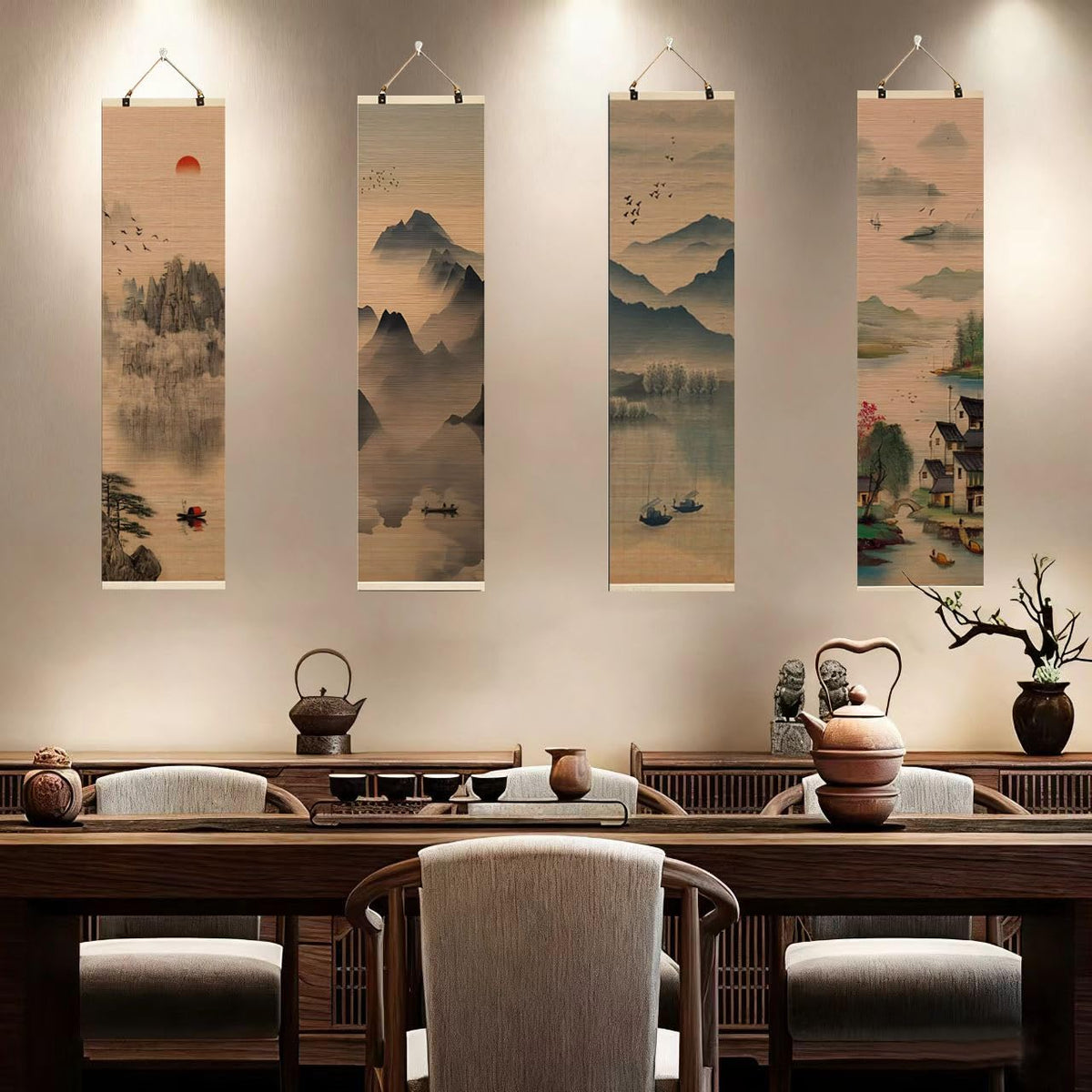 Natural Bamboo Blind Scroll Wall Art (Color-A02)