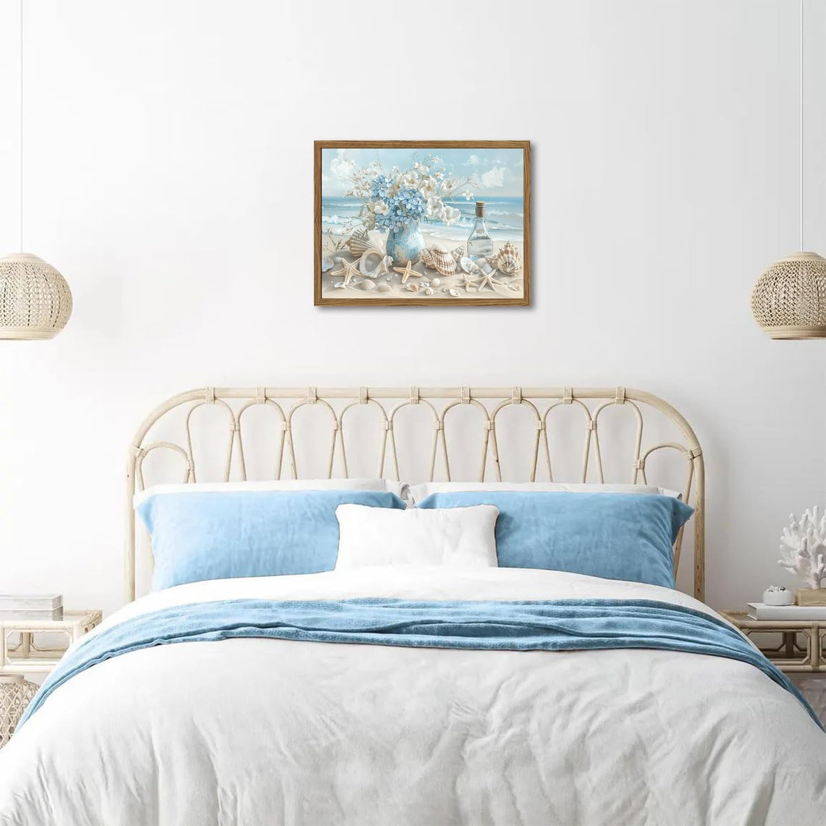 Framed Beach Canvas Wall Art (Blue Beach / 16"L x 12"W)