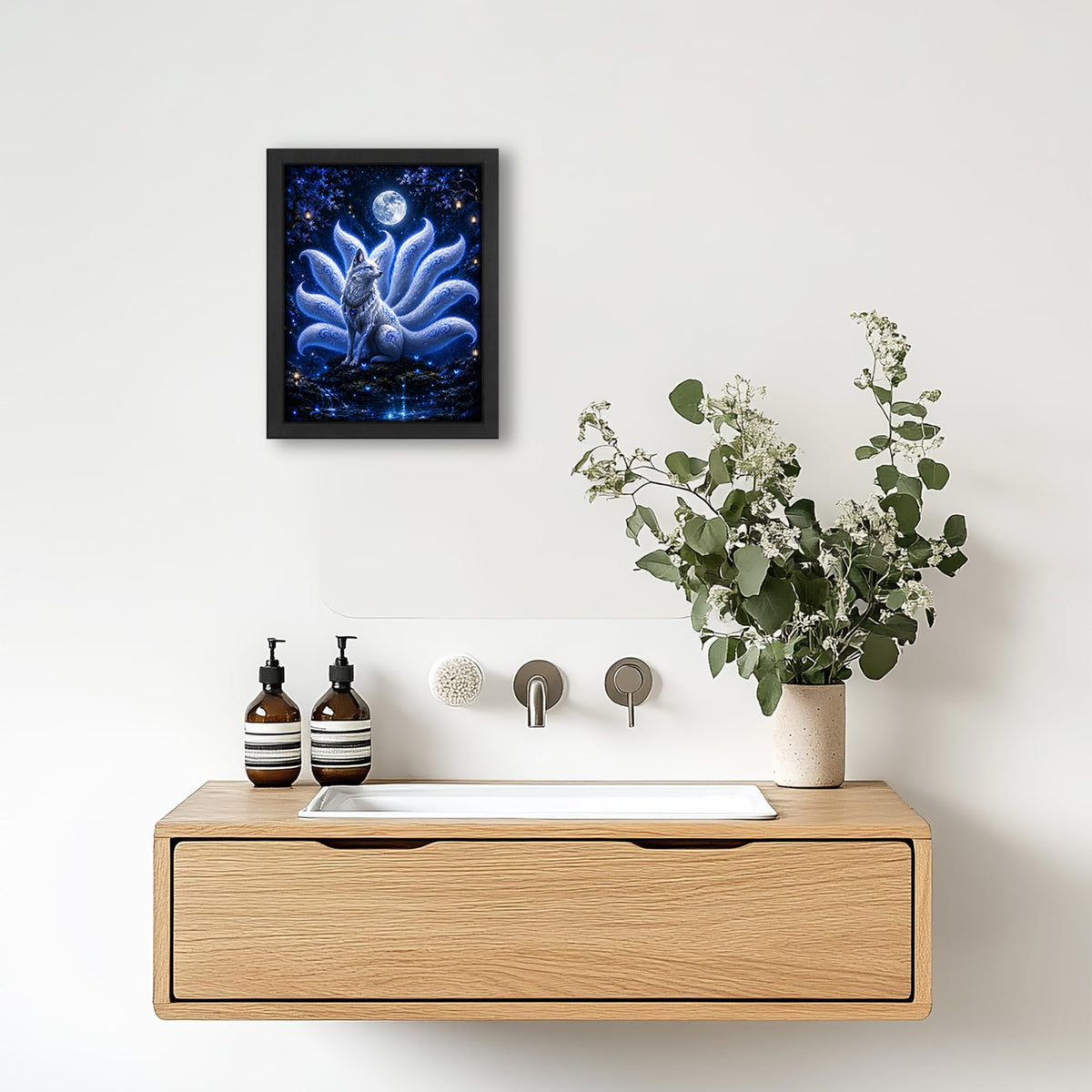 Nine Tailed Fox Decor Wall Art (Wall Art Framed 22 / 24"L x 16"W)