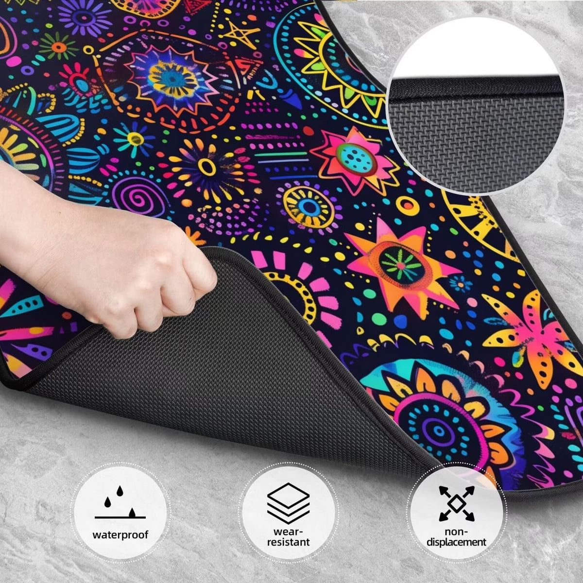 Boho Flower Car Floor Mats Floral Carpet Floor Mats Auto Heel Pad for Women Girl Mandala Floral Ethnic Purple Car Accessories Universal Fit for Suvs Sedans Trucks Cars (Boho Flower)