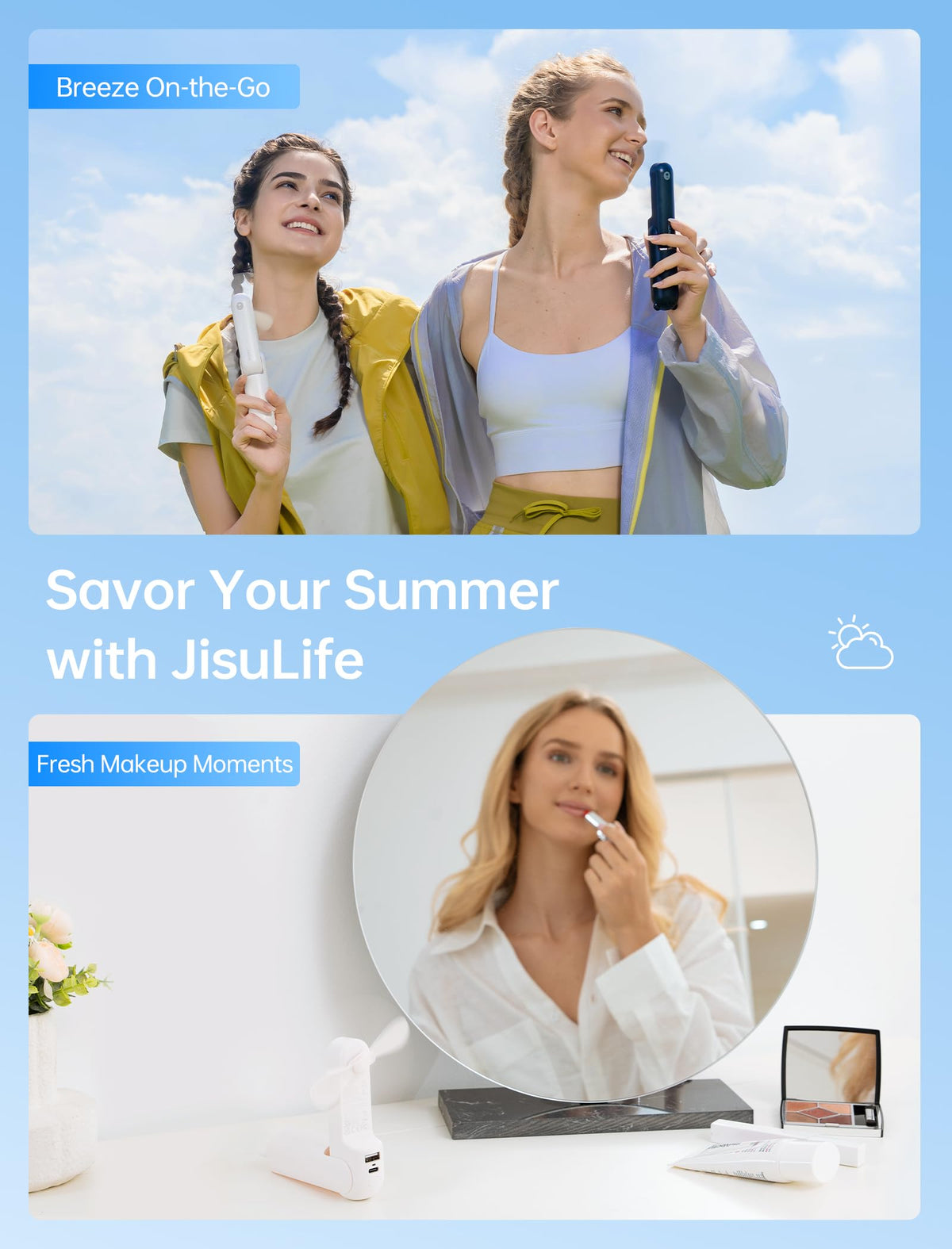 3 IN 1 Portable Fan with Power Bank & Flashlight Featured (White)