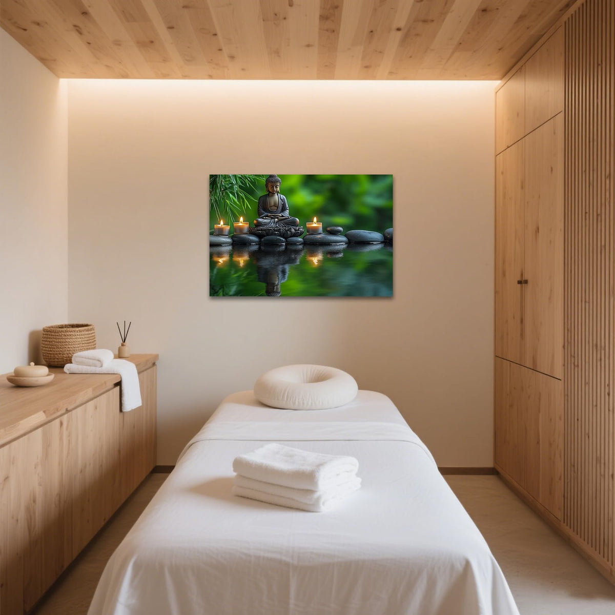 Zen Buddha Canvas Wall Art Meditation Decor with Candles and Stones Print Framed Artwork Poster for Yoga Spa Room Decor (WE000051-8 / 30"L x 20"W)