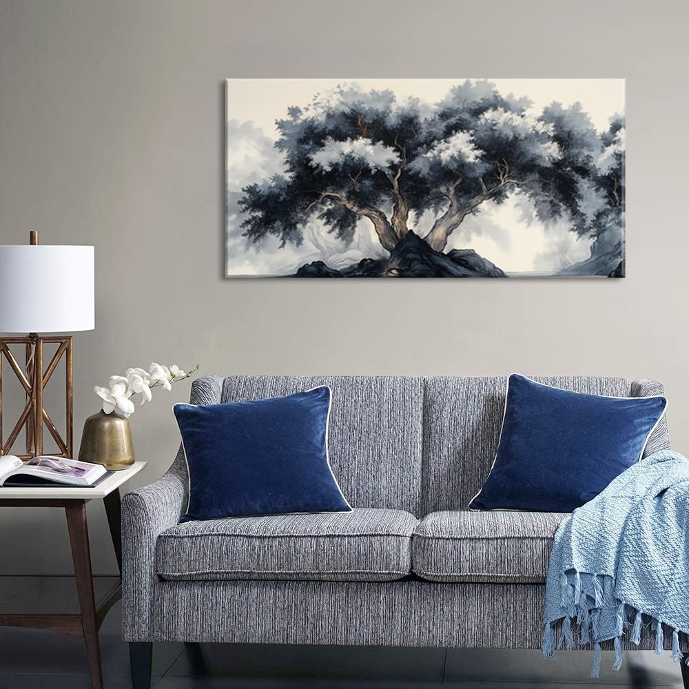 Gray Tree Wall Art for Living Room Office Ancient Zen Nature Traditional Landscape Tree of life Painting Prints Oriental Canvas Artwork Dining Bedroom Decor Extra Large (Abstract / Gray Black White Tree Wall Art / 58L" x 28W")