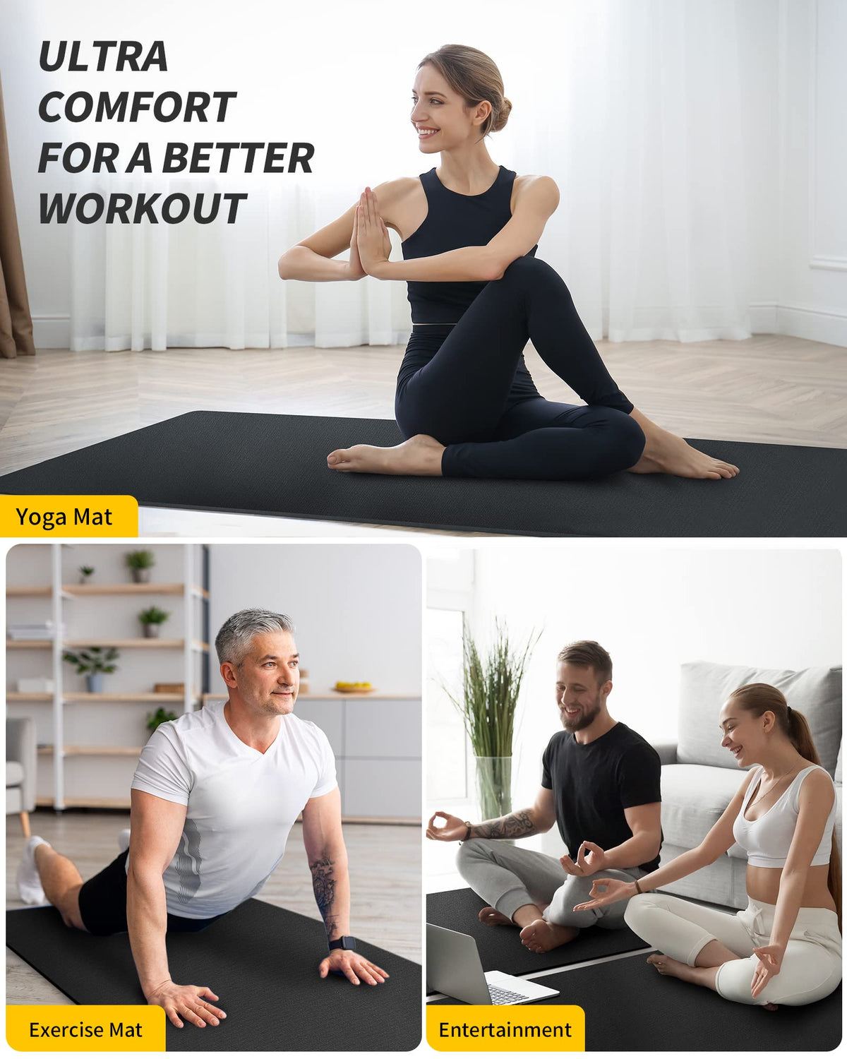 Extra Long Wide Yoga Mat 84''x30'' (Black / 84" x 30" x 6mm)