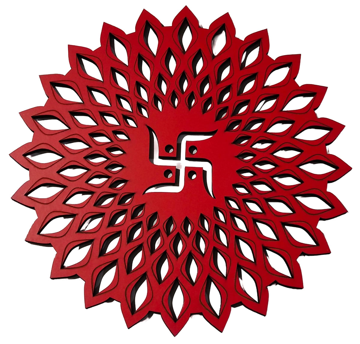 Red Round Decorative Wall Art Mdf Wooden Chakra For Temple (Marking -Red / 12"L x 12"W)