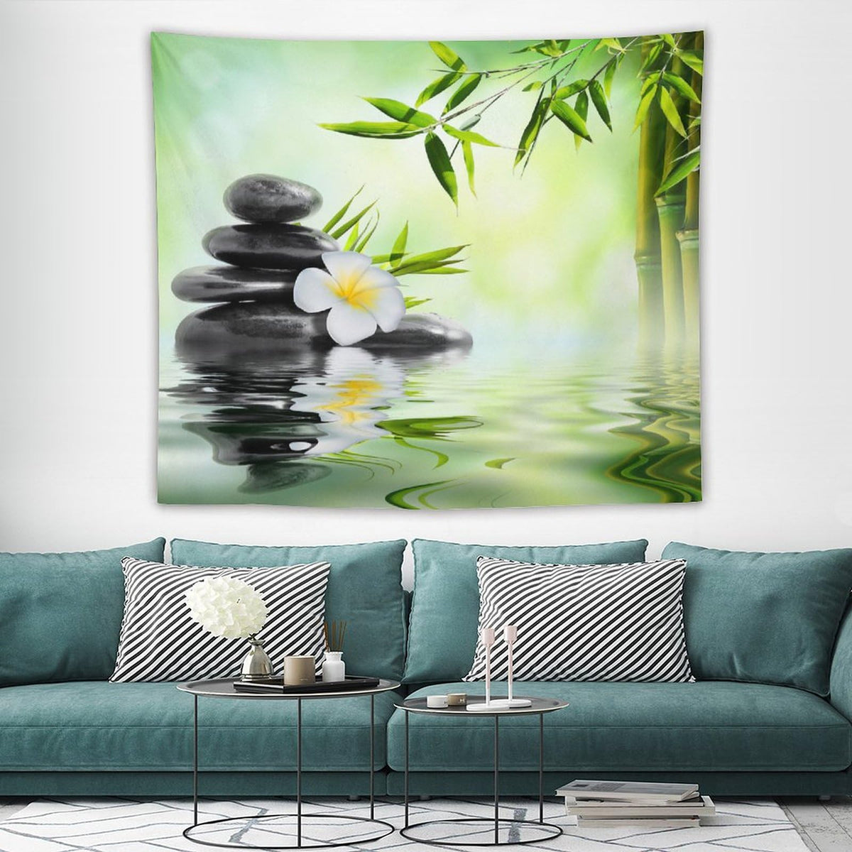 Spa Tapestry Wall Hanging Garden Frangipani Bamboo Japanese Relaxation Resting Tapestries Home Decor for Living Room Bedroom Farmhouse Kitchen Dorm 50"x60" (50"L x 60"W / Zen-4)