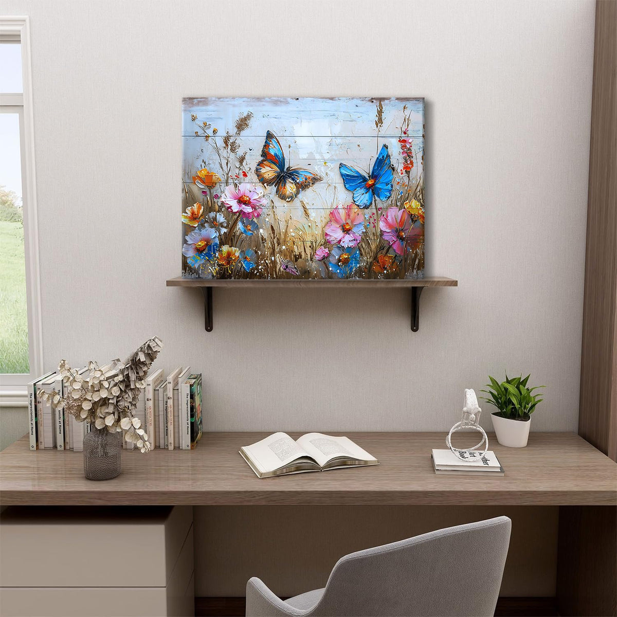 Vintage Butterfly Wall Art Bedroom Pictures Wall Decor Colorful Flowers Prints Paintings Butterflies Floral Life Poster Country Farmhouse Aesthetic Canvas Artwork for Living Room Home Decorations 12x16" (16"L x 12"W / Butterfly)