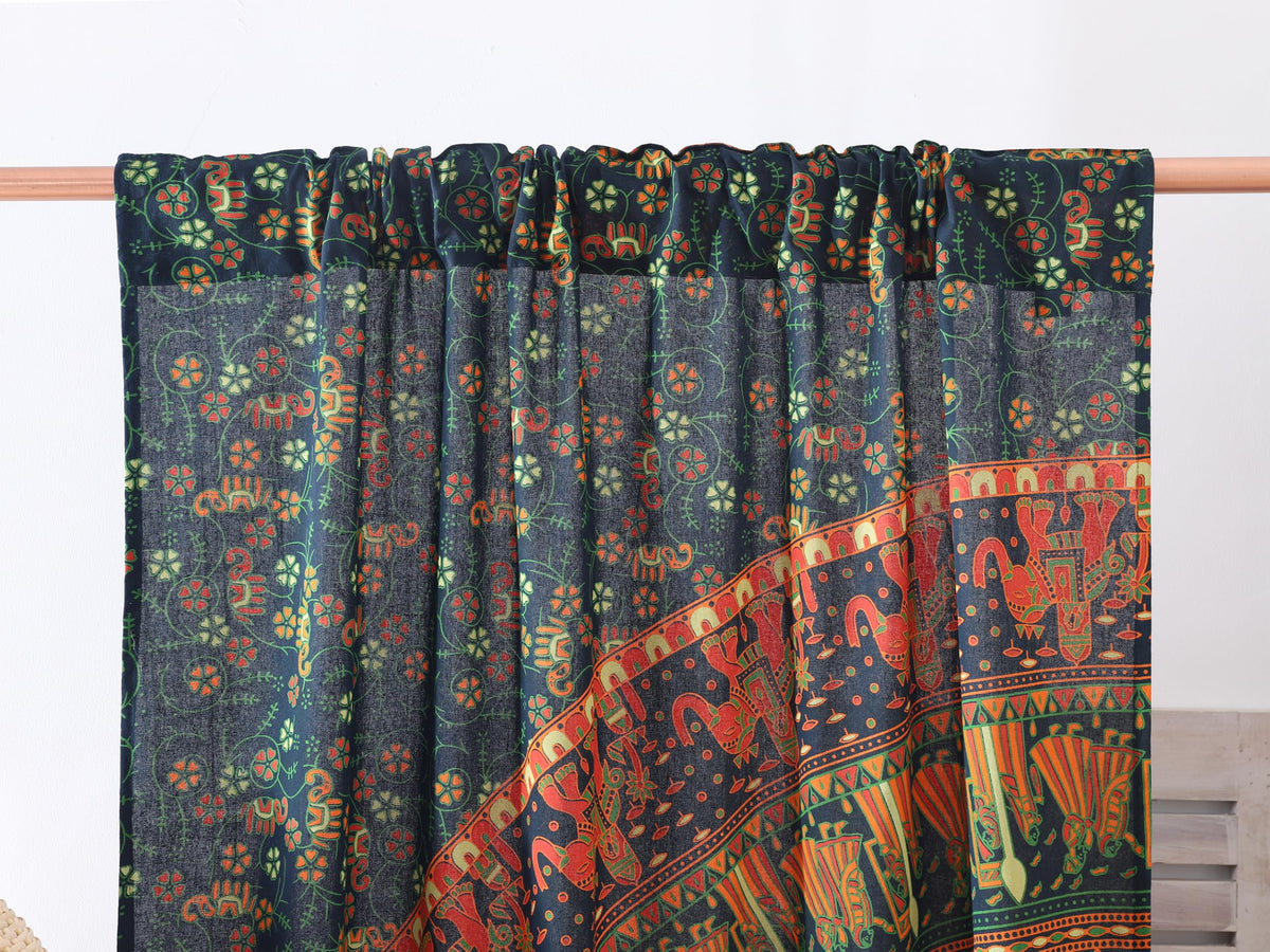 Indian Hippie Bohemian Beautiful Elephant Peacock Mandala Curtain Panels Olive Green (38"W x 83"L (Pack of 2) / Olive Green)