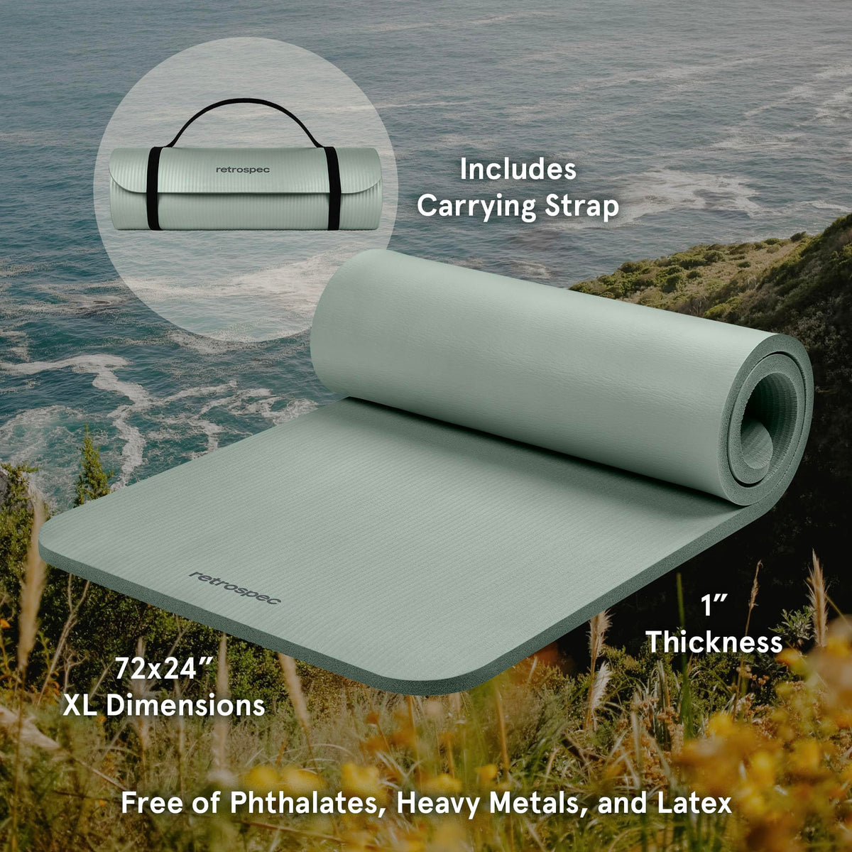Solana 1" Extra Thick Yoga Mat Non Slip Exercise Mat w (Sage / 1 inch)