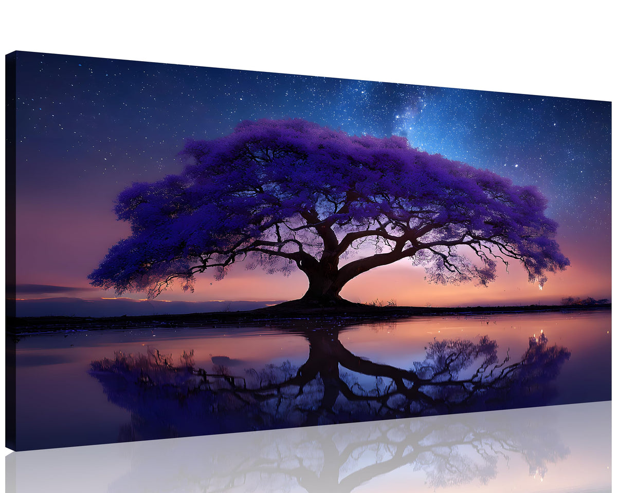 1 Panel Purple Wall Art Purple Pictures Wall Decor Abstract Nature Tree Landscape Picture Starry Night Forest Scenery Canvas Paintings Bedroom Office Home Decor Ready to Hang 16x32 Inches (32"L x 16"W / Purple Tree)