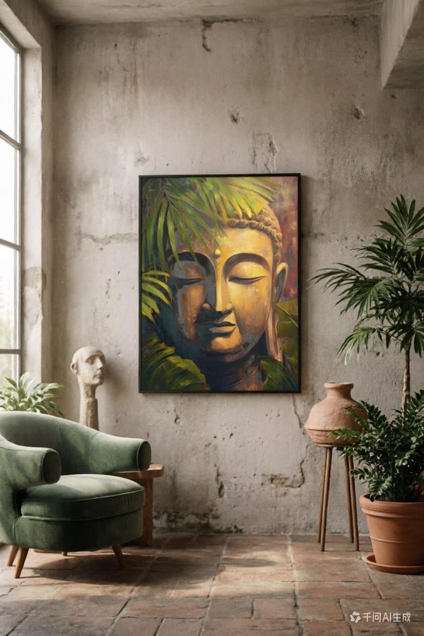Framed Buddha Statue Wall Art (Yelash-2610 / 36"L x 24"W)