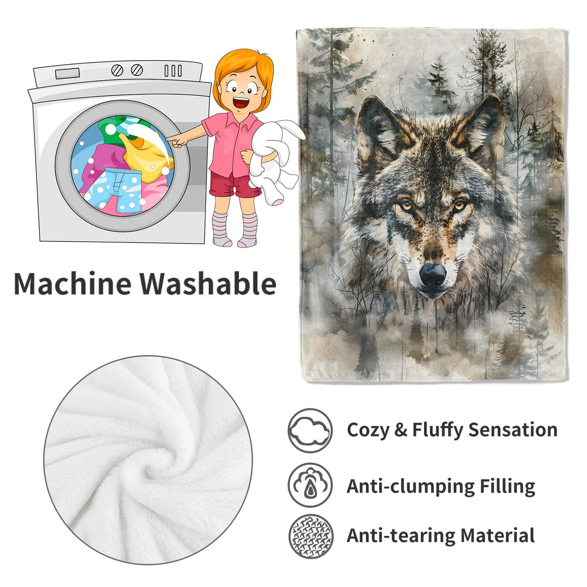 Cool Wolf Blanket Majestic Forest Throw Blankets (50x60in / Wolf)