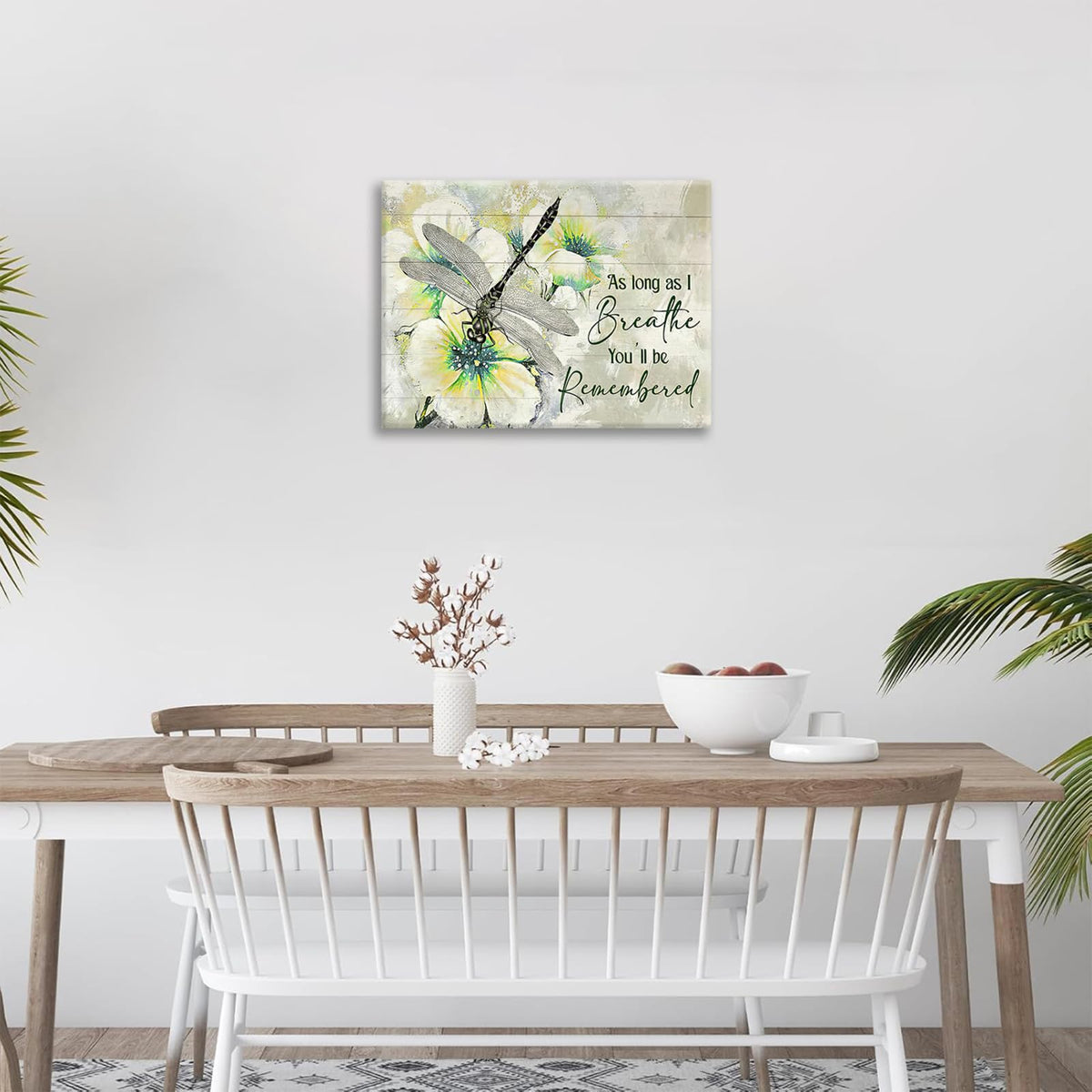 Dragonfly Wall Art As Long As i Breathe Memorial Rustic Pictures Wall Decor Canvas Painting Artwork Framed For Bathroom Bedroom Kitchen 16"x24" (Dragonfly / 24"L x 16"W)