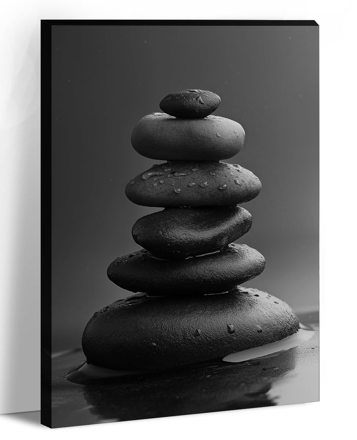 Zen Wall Art Bathroom Decor Black and White Canvas Prints Spa Stones on Water Picture Relax Artwork for Living Room Bedroom Home Office Decor Frmaed (Zen-2 / 24"L x 16"W)