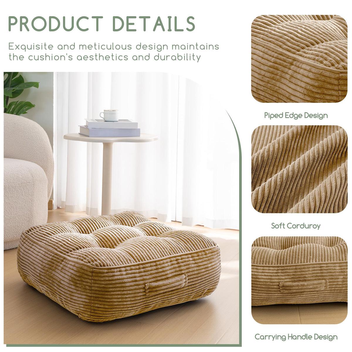 8" Extra Thick Floor Pillow Cushion for Adults (Square Coffee / 8" Thick(Pack of 1))