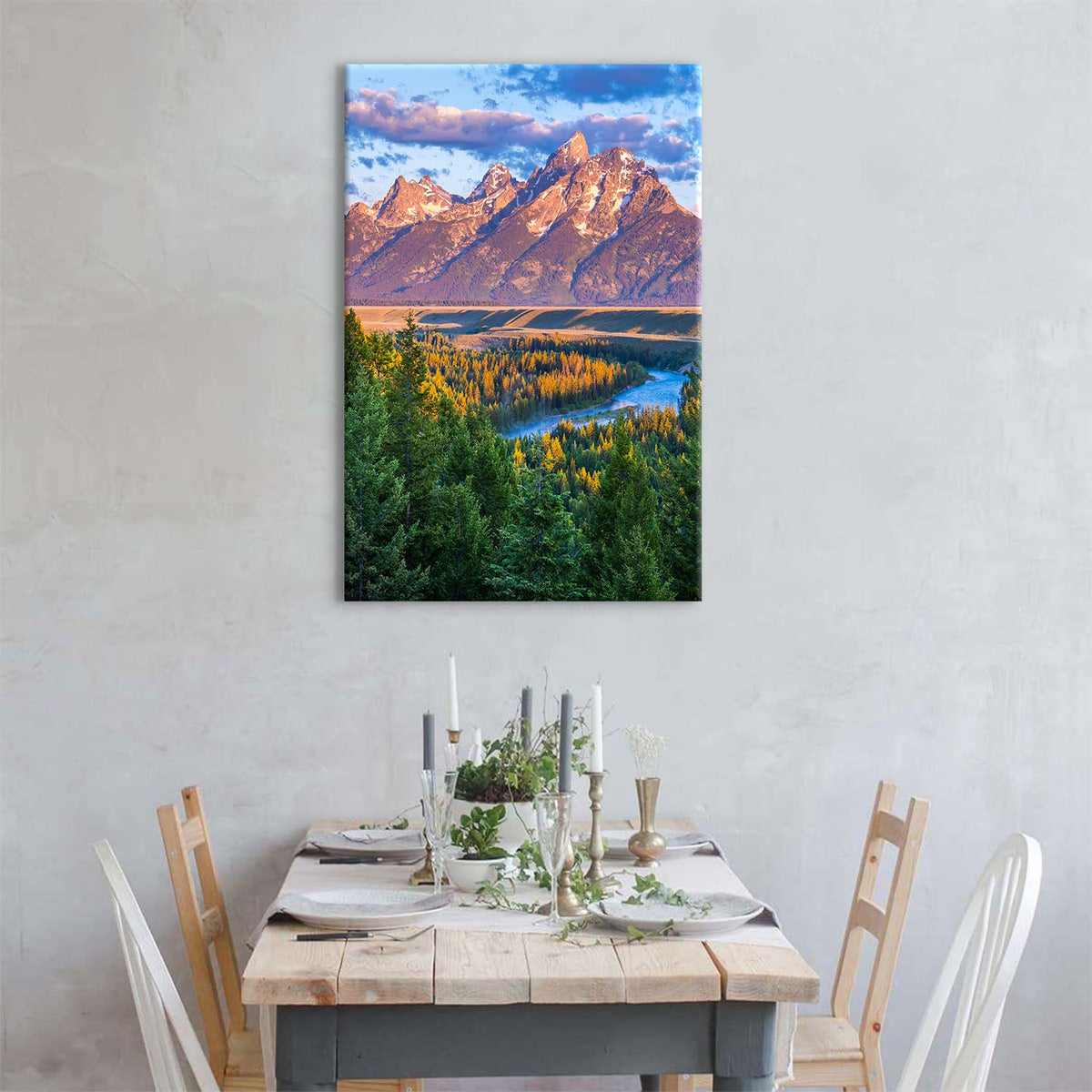 Grand Teton Wall Art National Park Posters Sunset Mountain Landscape Canvas Prints Nature Snake River Photo Pictures Oxbow Bend Forest Scenery Painting Artwork for Office Bedroom Decorations 16x24" (24"L x 16"W / Grand Teton)