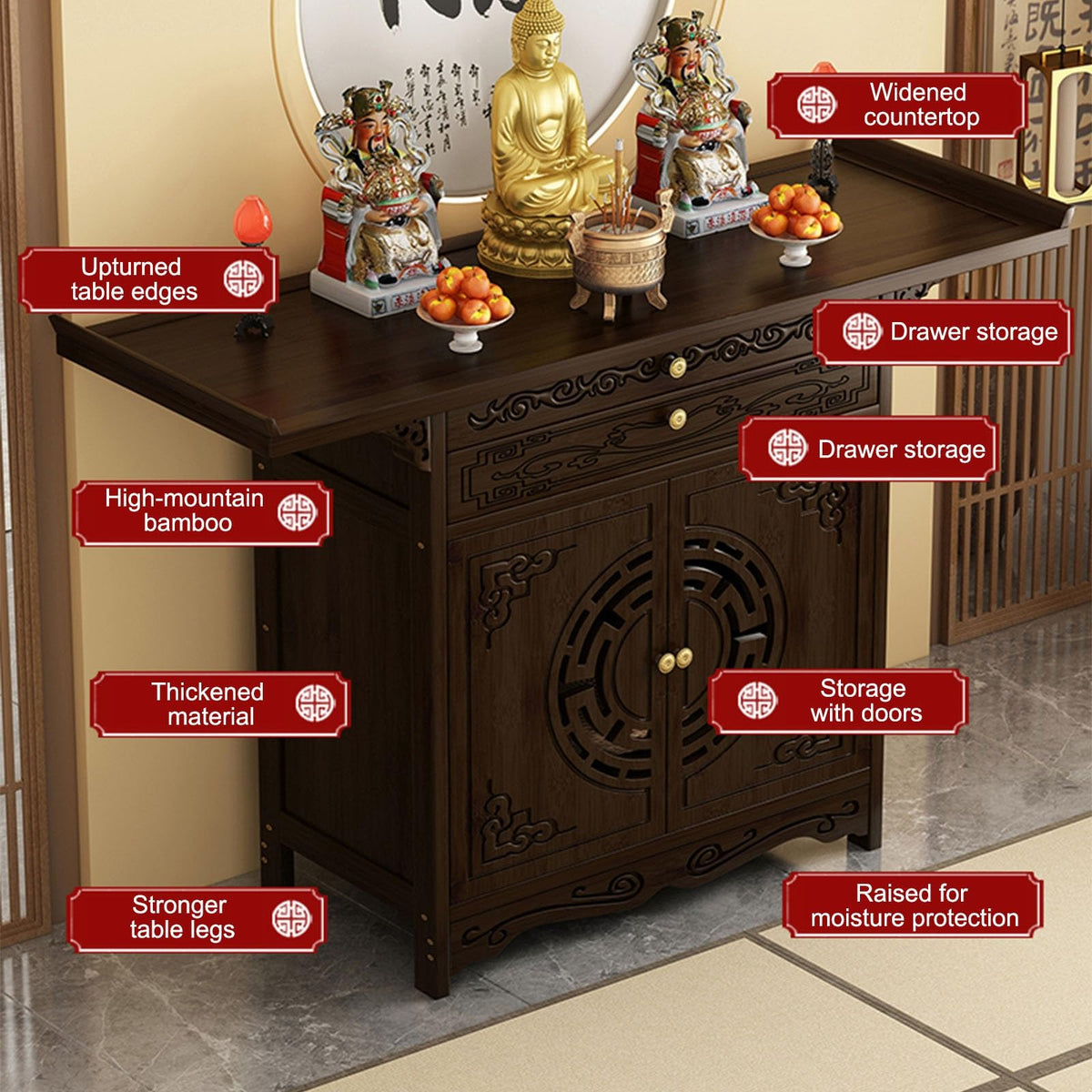 Altar Table Meditation Table with Cabinet Door (Brown / 120*40cm/47.2*15.7in)
