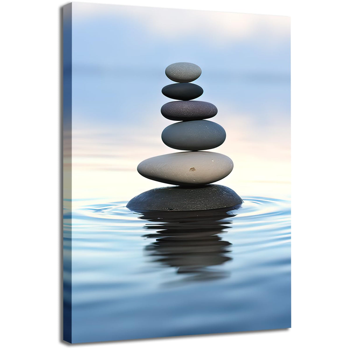 Zen Stones Balance Canvas Wall Art Pebbles Stack in Calm Water Picture Print Artwork Poster for Yoga Meditation Room Bathroom Bedroom Decor (Zen-02 / 30"L x 20"W)