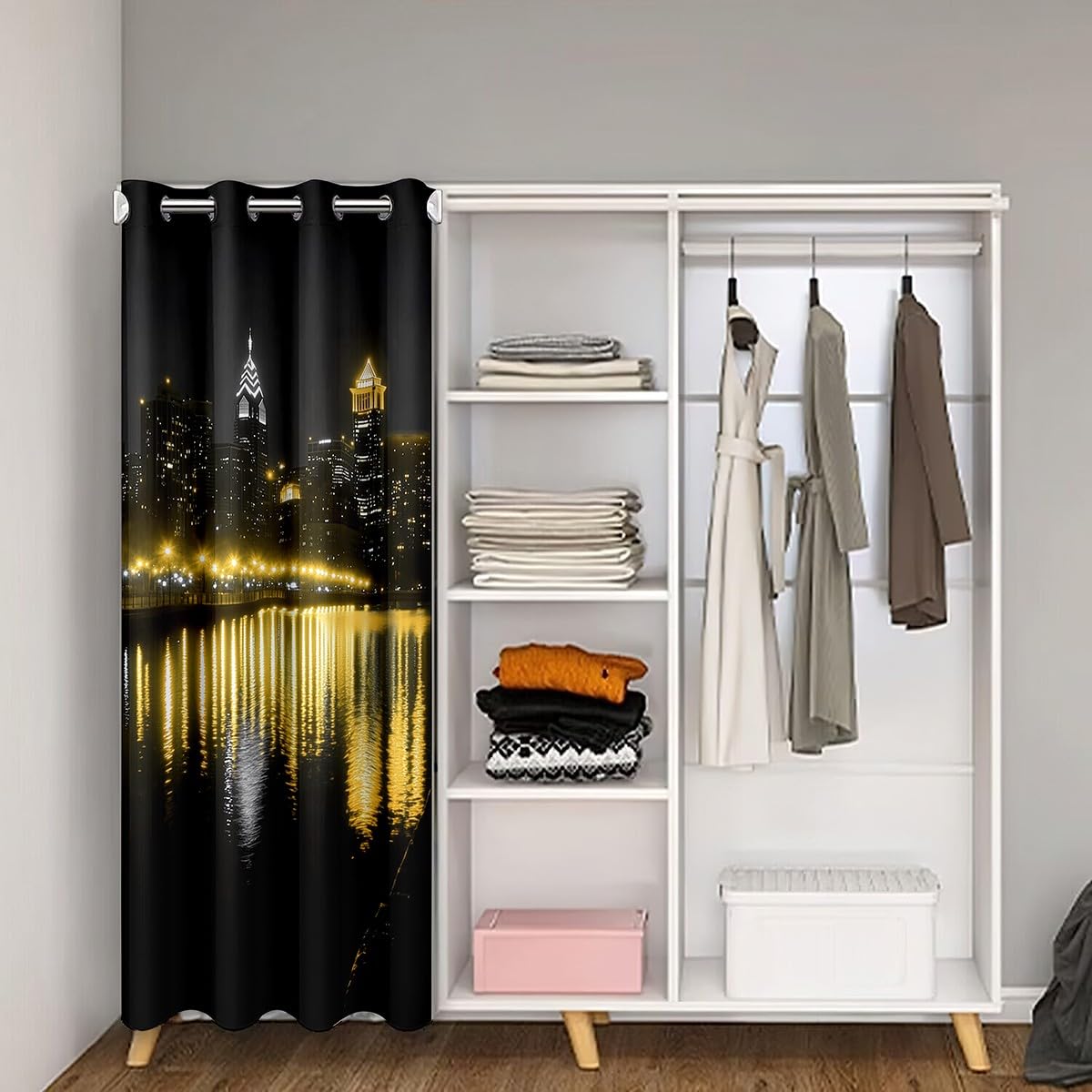 Golden Gate Bridge Door Curtain for Doorway Privacy 52x80 Inch 1 Panel Kids Nightscape Closet Cover Teens City Scenery Room Divider Curtain Breathable Soft Lightweight Black Yellow Room Decor (Carbon Black Yellow / 52"W x 80"L (Pack of 1))