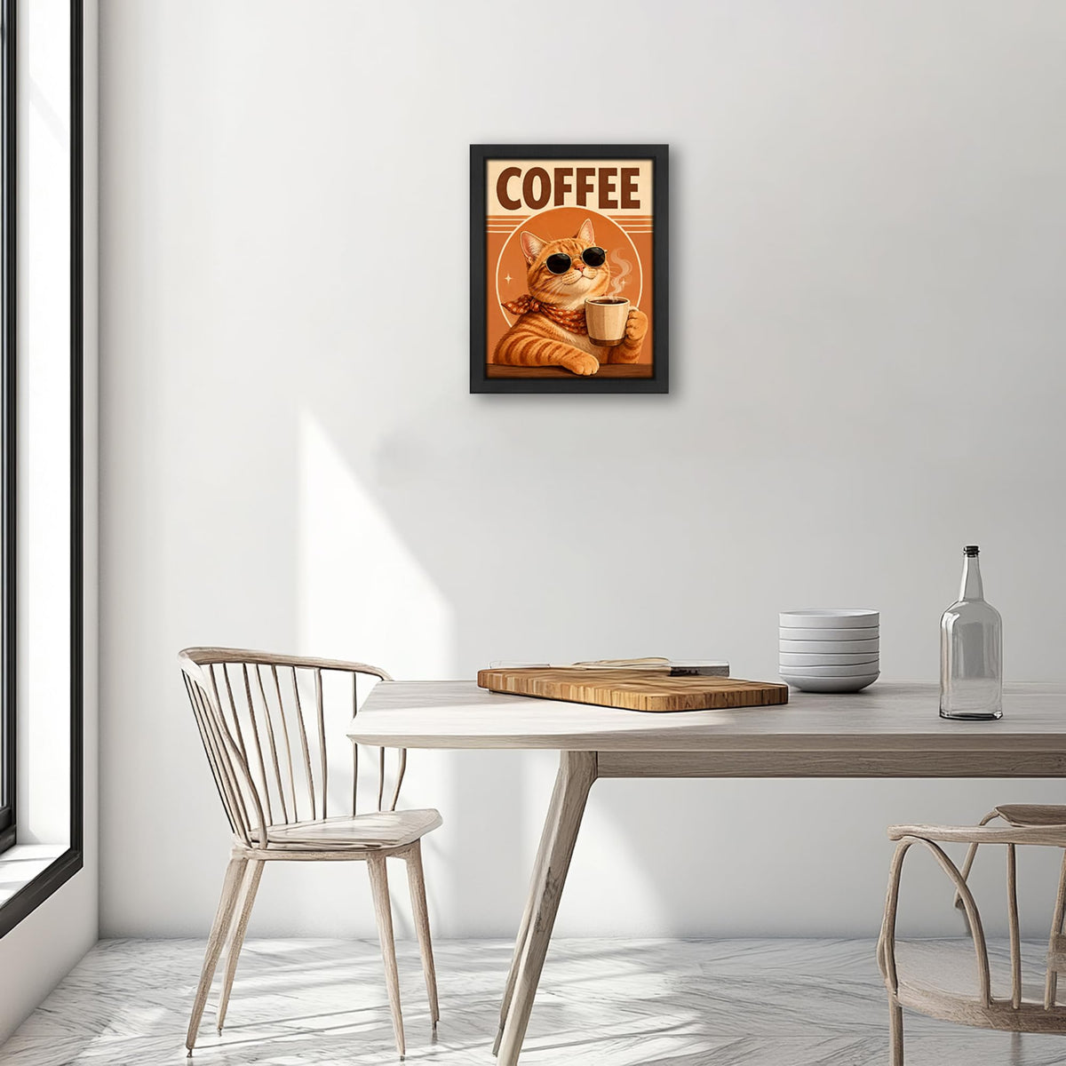Funny Coffee Cat Decor Wall Art (Wall Art Framed 51 / 10"L x 8"W)
