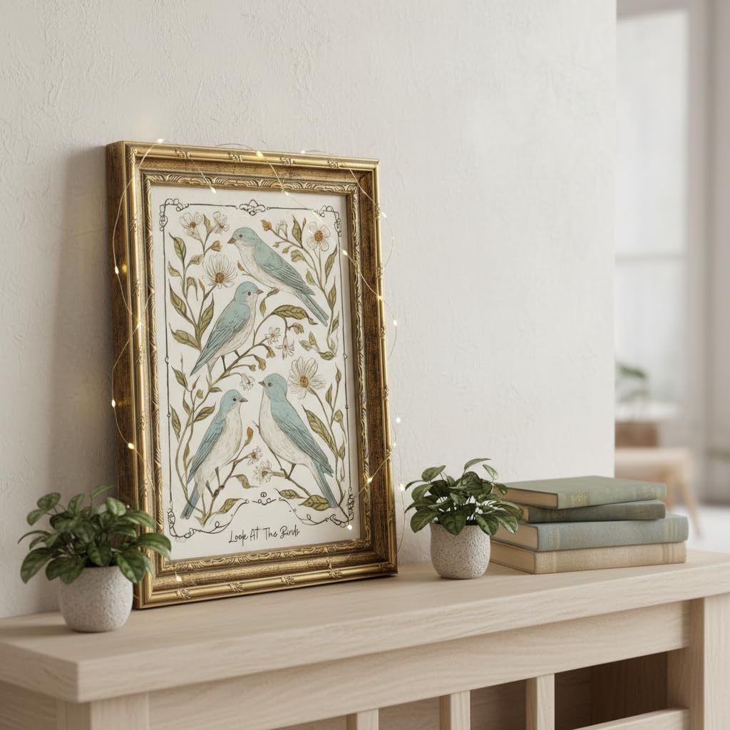 Vintage Gold Framed Bluebird Wall Art (Lovebirds / 24"L x 16"W)