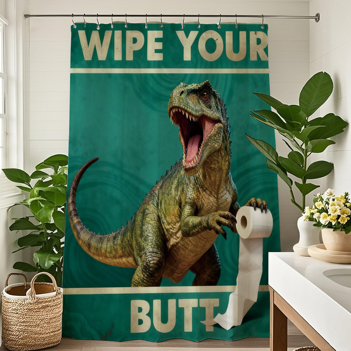 Funny Dinosaur Shower Curtain Kids Boys Green Dino Dinosaur Bathroom Decor (60"W x 72"L (Pack of 1) / Funny Dinosaur)