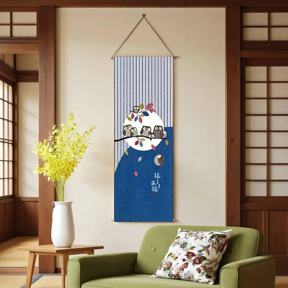 Japanese Tapestry Wall Art Scroll (Owl)